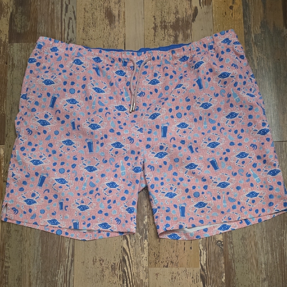 Peter Millar Mens Swimwear XXL Pink Seaside Collection Crab Beer Printed Trunks